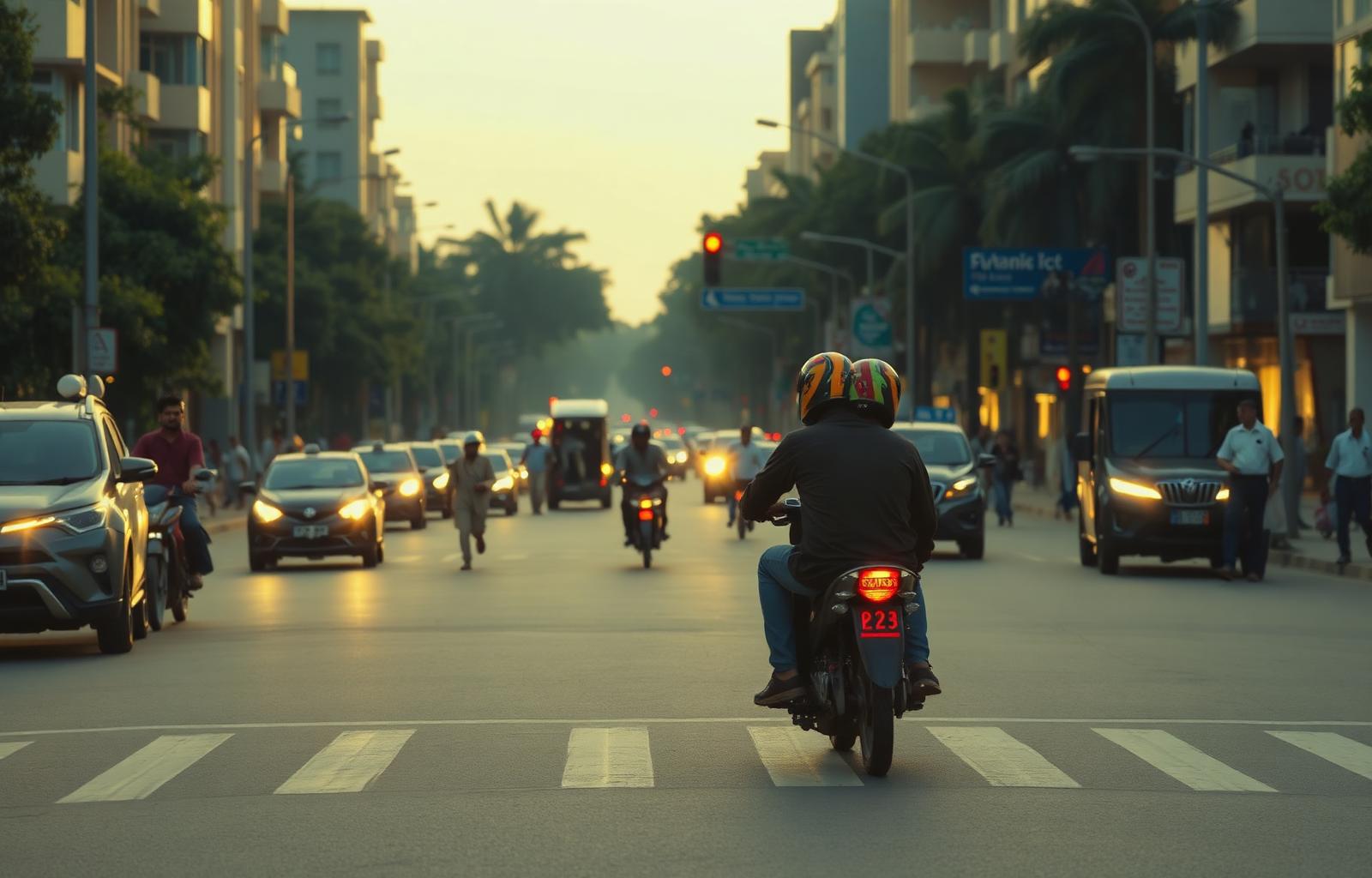 Indian city street at golden hour